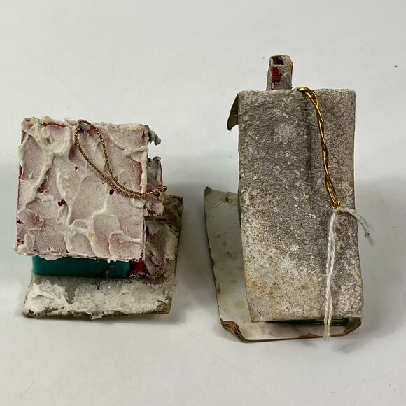 Vtg Japan Glitter House Ornaments Lot of 2 Cardboard Putz Style Christmas Decor - Picture 5 of 13